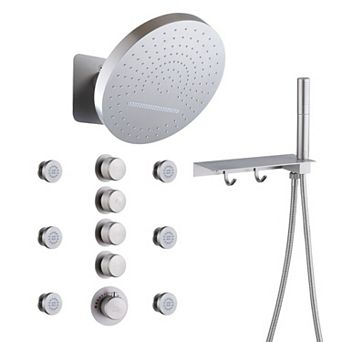 Adjustable Shower System With Shelf, Handheld Shower With Spray Gun And 6 Jets