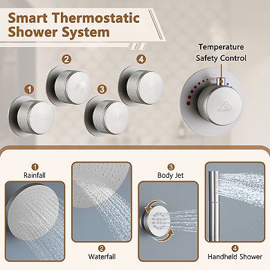 Adjustable Shower System With Shelf, Handheld Shower With Spray Gun And 6 Jets
