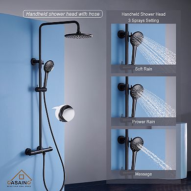 Casainc 9inch Thermostatic Round Shower Head 2 In 1 Waterfall Shower System