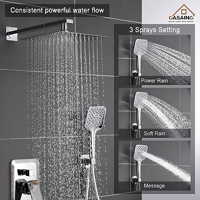 Casainc Shower Faucet Set System Rainfall Head Combo With 3 Function