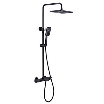 Casainc Thermostatic Shower Faucet Black Dual Head Waterfall Shower Bar System