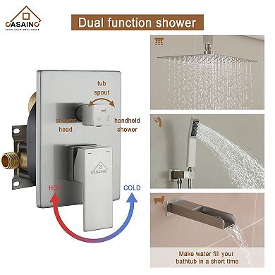 Ceiling Mount Rain Shower Head System With Cascading Tub Filler