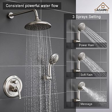 8.3inch Wall-mounted Rain Shower System With Handheld & Tub Spout