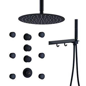 12" Luxury Shower System With Shelf, Handheld Shower With Spray Gun And 6 Jets