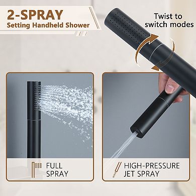 12" Luxury Shower System With Shelf, Handheld Shower With Spray Gun And 6 Jets