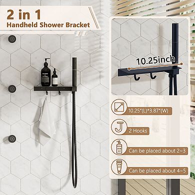 12" Luxury Shower System With Shelf, Handheld Shower With Spray Gun And 6 Jets