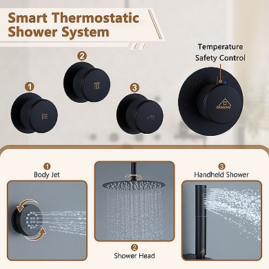 12" Luxury Shower System With Shelf, Handheld Shower With Spray Gun And 6 Jets