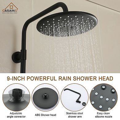 3-spray Patterns 9" Wall-mounted Shower System With Sliding Bar In Matte Black