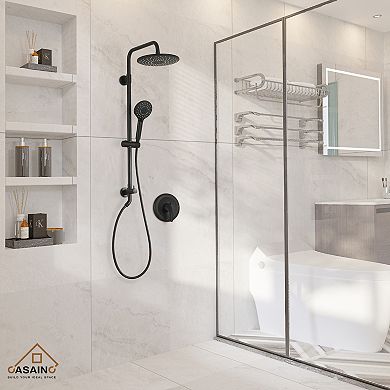 3-spray Patterns 9" Wall-mounted Shower System With Sliding Bar In Matte Black