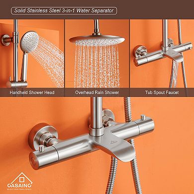 Casainc 9.5" Shower Faucet Dual Head Rainfall Shower Combo With Hand Shower