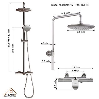 Casainc 9.5" Shower Faucet Dual Head Rainfall Shower Combo With Hand Shower