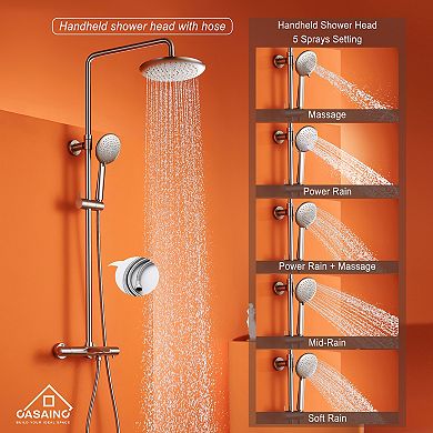 Casainc 9.5" Shower Faucet Dual Head Rainfall Shower Combo With Hand Shower