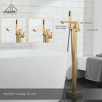 Casainc 1 Handle Freestanding Floor Mount Tub Faucet Bathtub Filler &hand Shower