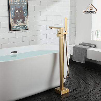 Casainc 1 Handle Freestanding Floor Mount Tub Faucet Bathtub Filler &hand Shower
