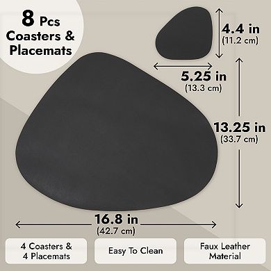 4x Faux Leather Placemats Table Mats Set with Wedge Coasters for Dinner Party
