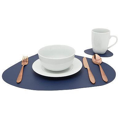 4x Faux Leather Placemats Table Mats Set with Wedge Coasters for Dinner Party