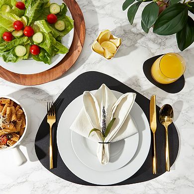 4x Faux Leather Placemats Table Mats Set with Wedge Coasters for Dinner Party
