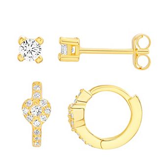 petit cheris Kids' Sterling Silver Cubic Zirconia Heart Hoops & Studs Earring Duo Set