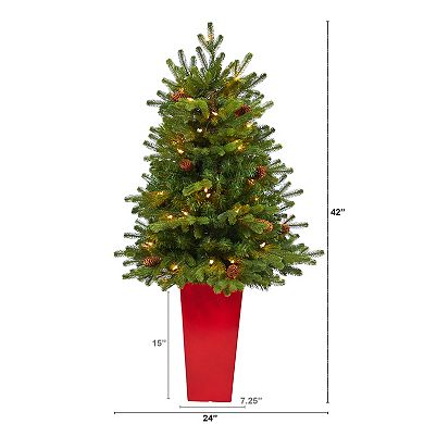 Yukon Mountain Fir Artificial Christmas Tree With 50 Clear Lights And Pine Cones In Planter