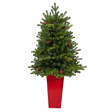 Yukon Mountain Fir Artificial Christmas Tree With 50 Clear Lights And Pine Cones In Planter