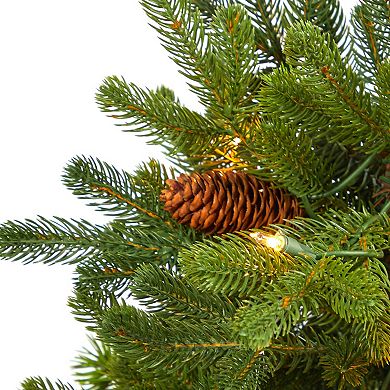 Yukon Mountain Fir Artificial Christmas Tree With 50 Clear Lights And Pine Cones In Planter