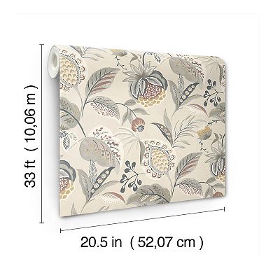 Brewster Home Fashions Bohemian Grey Jacobean Wallpaper