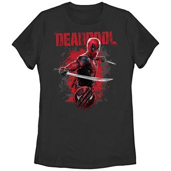 Juniors' Marvel Deadpool and Wolverine Katanas Paint Dump Graphic Tee