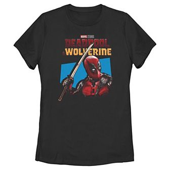 Juniors' Marvel Deadpool and Wolverine Katana Graphic Tee