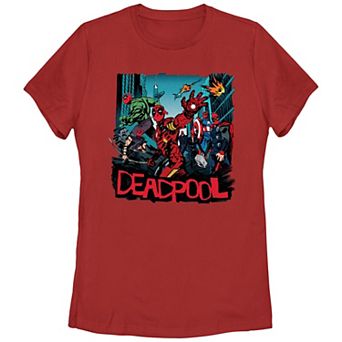 Juniors' Marvel Deadpool and Wolverine Avengers Pose Graphic Tee