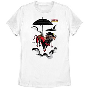 Juniors' Marvel Deadpool and Wolverine Dogpool Mary Poppins Clouds Graphic Tee