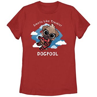 Juniors' Marvel Deadpool and Wolverine Dogpool Trouble Clouds Graphic Tee