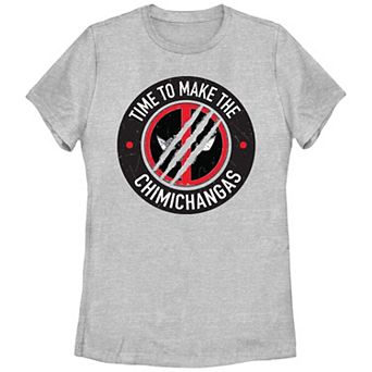 Juniors' Marvel Deadpool and Wolverine Chimichangas Scratch Logo Graphic Tee