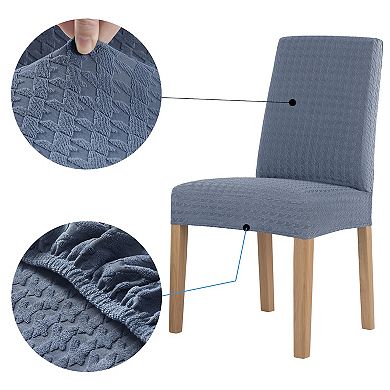 No. 918 Sparta Houndstooth Textured Stretch Fit Elastic Dining Chair Cover Pair