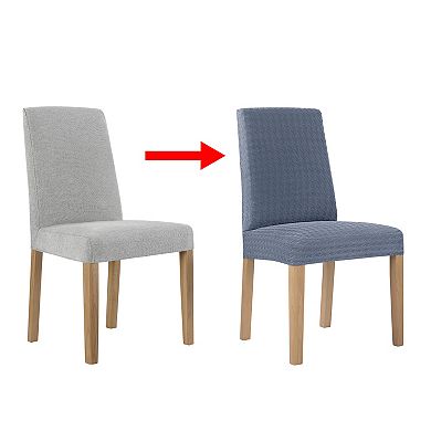 No. 918 Sparta Houndstooth Textured Stretch Fit Elastic Dining Chair Cover Pair