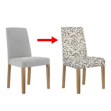 No. 918 Verity Damask Print Stretch Fit Elastic Dining Chair Cover Pair