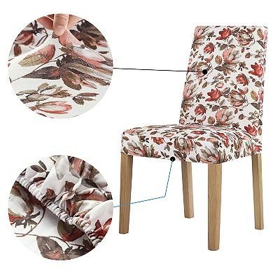 No. 918 Alvina Floral Print Stretch Fit Elastic Dining Chair Cover Pair
