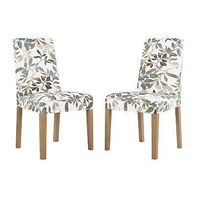 No. 918 Hillsboro Botanical Print Stretch Fit Elastic Dining Chair Cover Pair