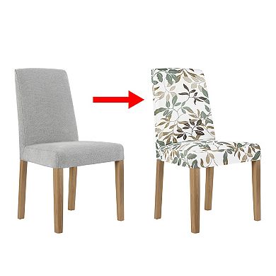 No. 918 Hillsboro Botanical Print Stretch Fit Elastic Dining Chair Cover Pair