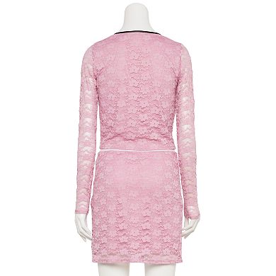 Juniors' madden girl 2-pc. Long Sleeve Contrast Trim Top and Slit Mini Skirt Set