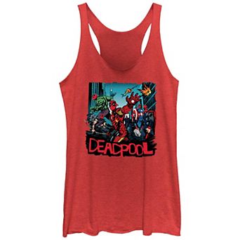Juniors' Marvel Deadpool And Wolverine Avengers Pose Graphic Racerback Tank Top