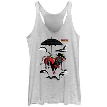 Juniors' Marvel Deadpool And Wolverine Dogpool Mary Poppins Clouds Graphic Racerback Tank Top