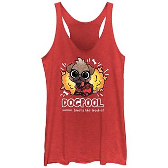 Juniors' Marvel Deadpool And Wolverine Dogpool Trouble Graphic Racerback Tank Top