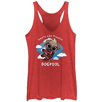 Juniors' Marvel Deadpool And Wolverine Dogpool Trouble Clouds Graphic Racerback Tank Top