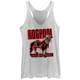 Juniors' Marvel Deadpool And Wolverine Dogpool Trouble Graphic Racerback Tank Top