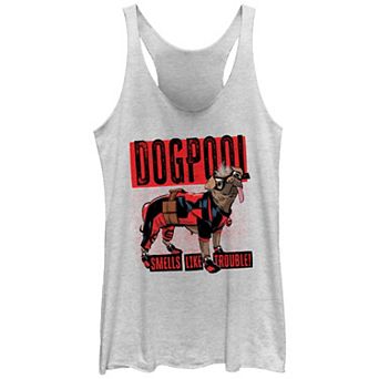 Juniors' Marvel Deadpool And Wolverine Dogpool Trouble Graphic Racerback Tank Top