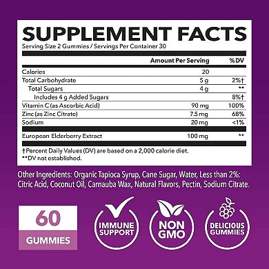 Elderberry Gummies for Adults, Immune Support, 60ct