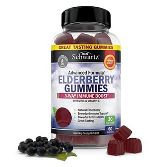 Elderberry Gummies with Zinc and Vitamin C for Adults & Kids, Natural Immune Support, 60 Gummies