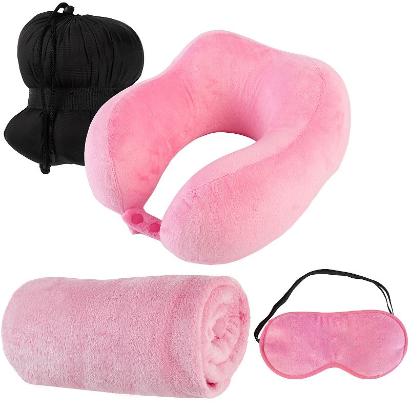 Home Complete 3-Piece Travel Neck Pillow Set, Pink