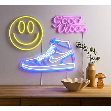 Neon Blue LED Shoe Wall Art