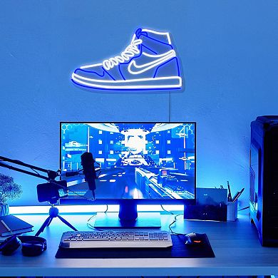 Neon Blue LED Shoe Wall Art